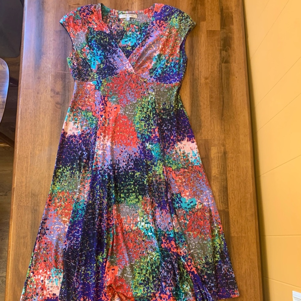Evan-Picone dress size 14 multi colored v-neck empire waist sleeveless l…